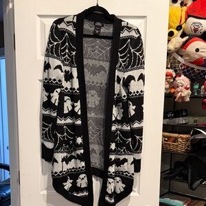 Oversized Black and White Halloween Cardigan Sweater Size Small